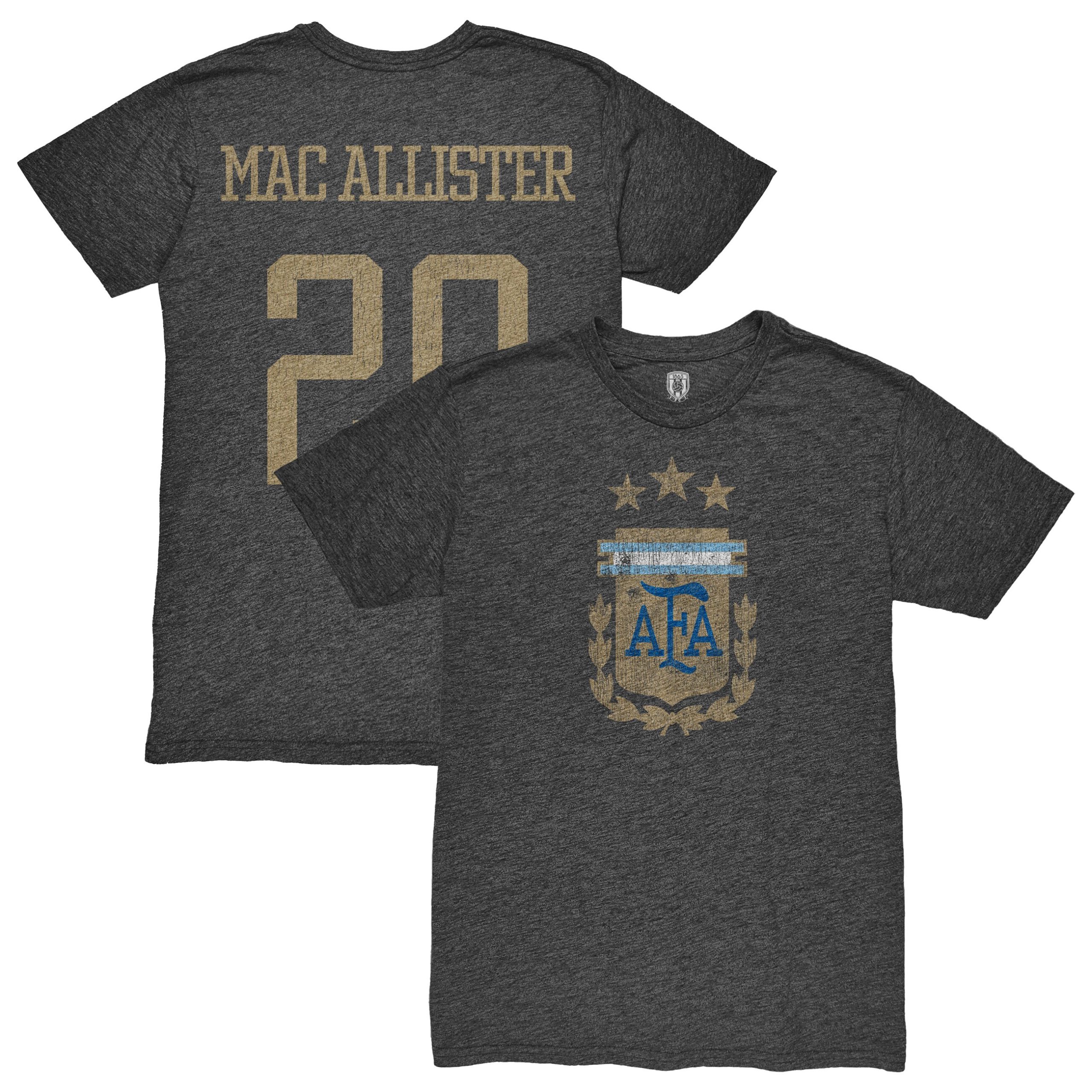 alexis mac allister argentina national team 1863fc player retro tri-blend t-shirt – heather black Collection – England Football Jerseys and Shirts