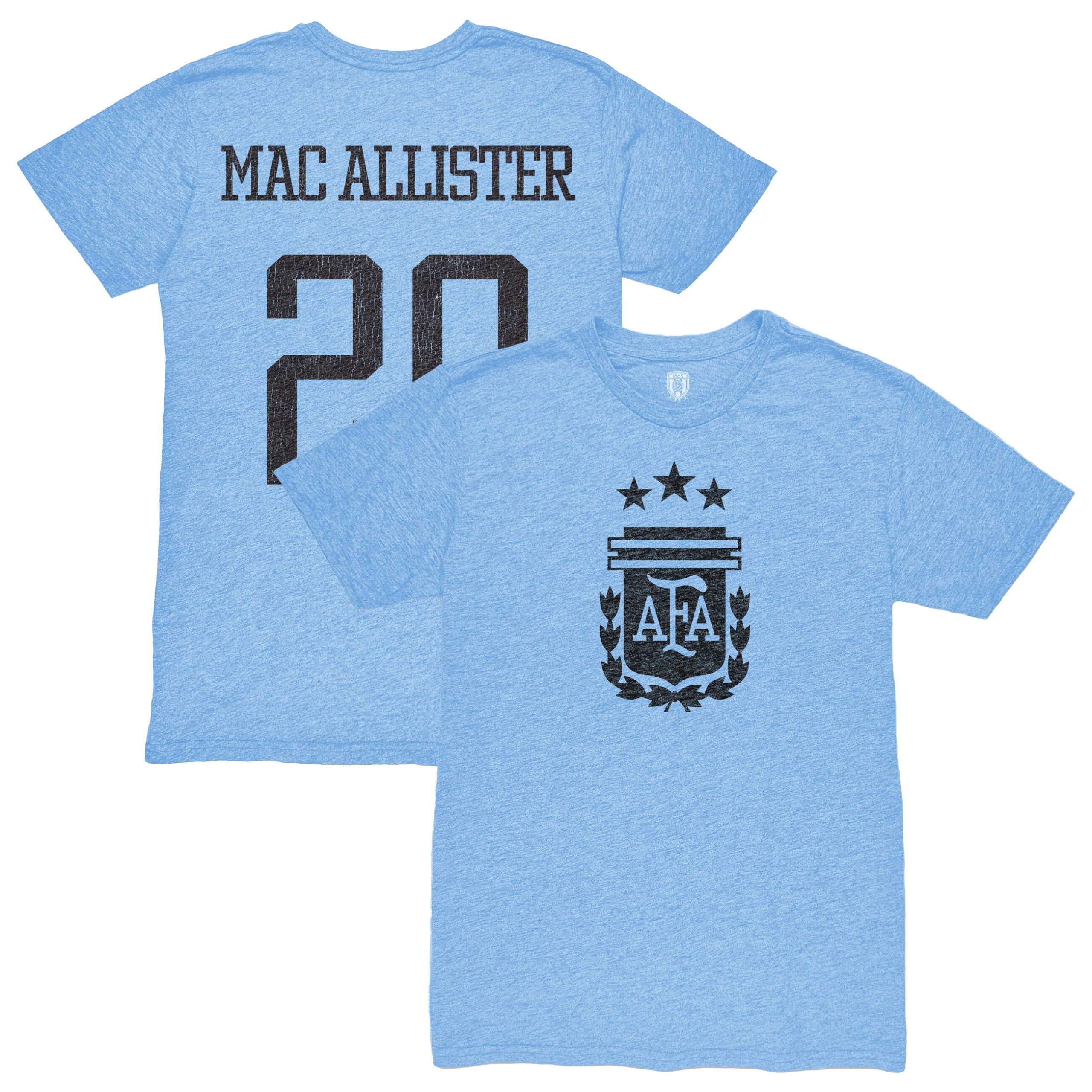 alexis mac allister argentina national team 1863fc player retro tri-blend t-shirt – light blue Collection – England Football Jerseys and Shirts