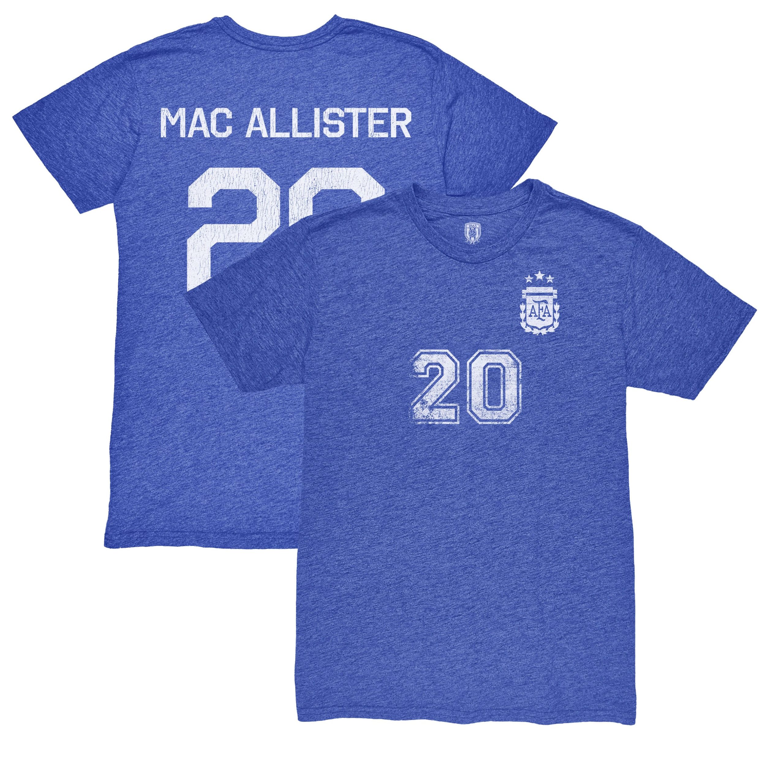 alexis mac allister argentina national team 1863fc retro name amp number tri-blend t-shirt – blue Collection – England Football Jerseys and Shirts