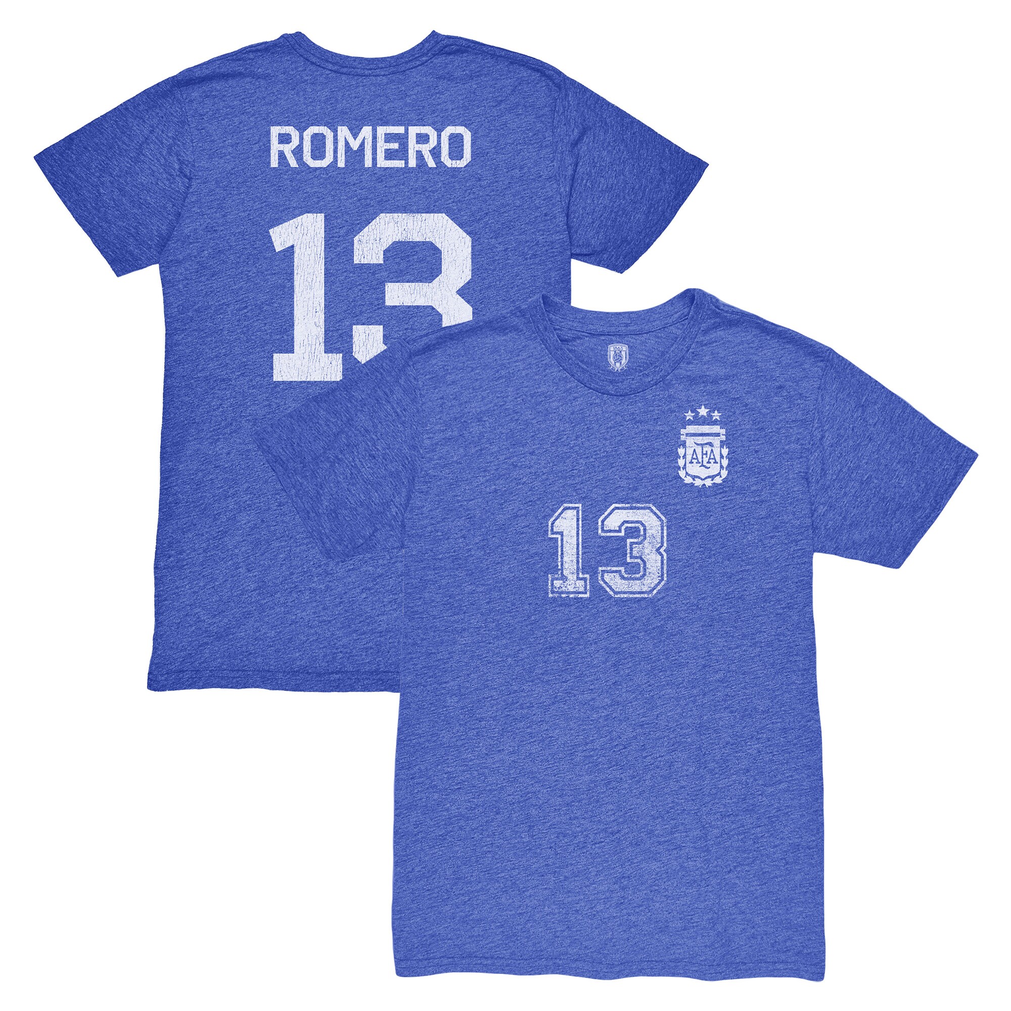 cristian romero argentina national team 1863fc player vintage tri-blend t-shirt – blue Collection – England Football Jerseys and Shirts