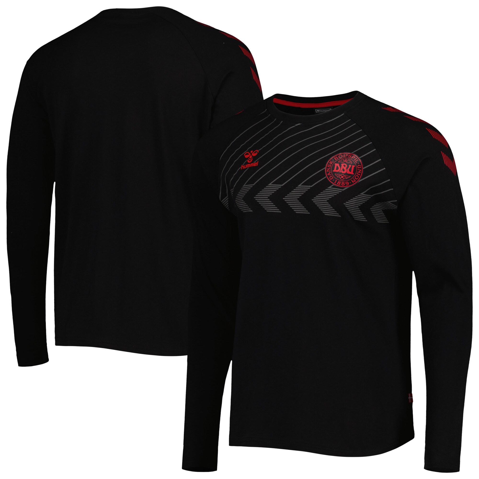 denmark national team fan raglan long sleeve t-shirt – black Collection – England Football Jerseys and Shirts