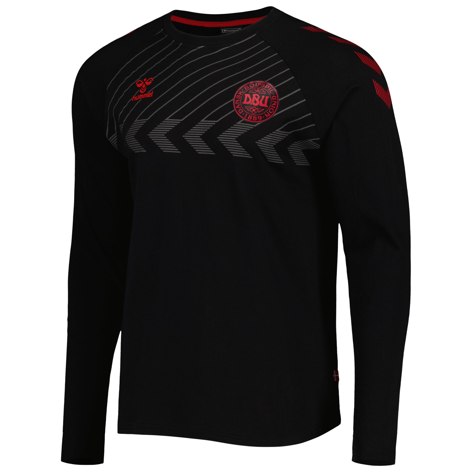 denmark national team fan raglan long sleeve t-shirt – black Collection – England Football Jerseys and Shirts
