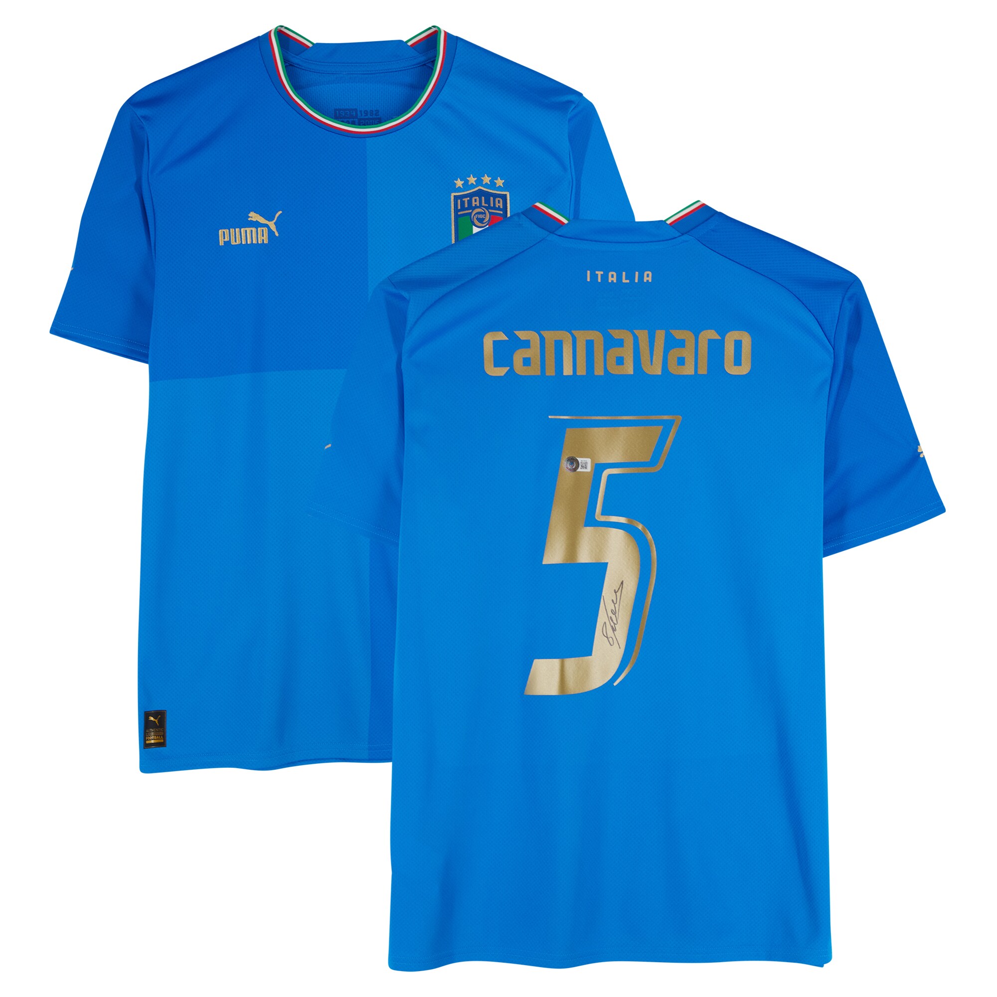fabio cannavaro italy national team autographed fanatics authentic 2022-23 blue home puma jersey – bas Collection – England Football Jerseys and Shirts