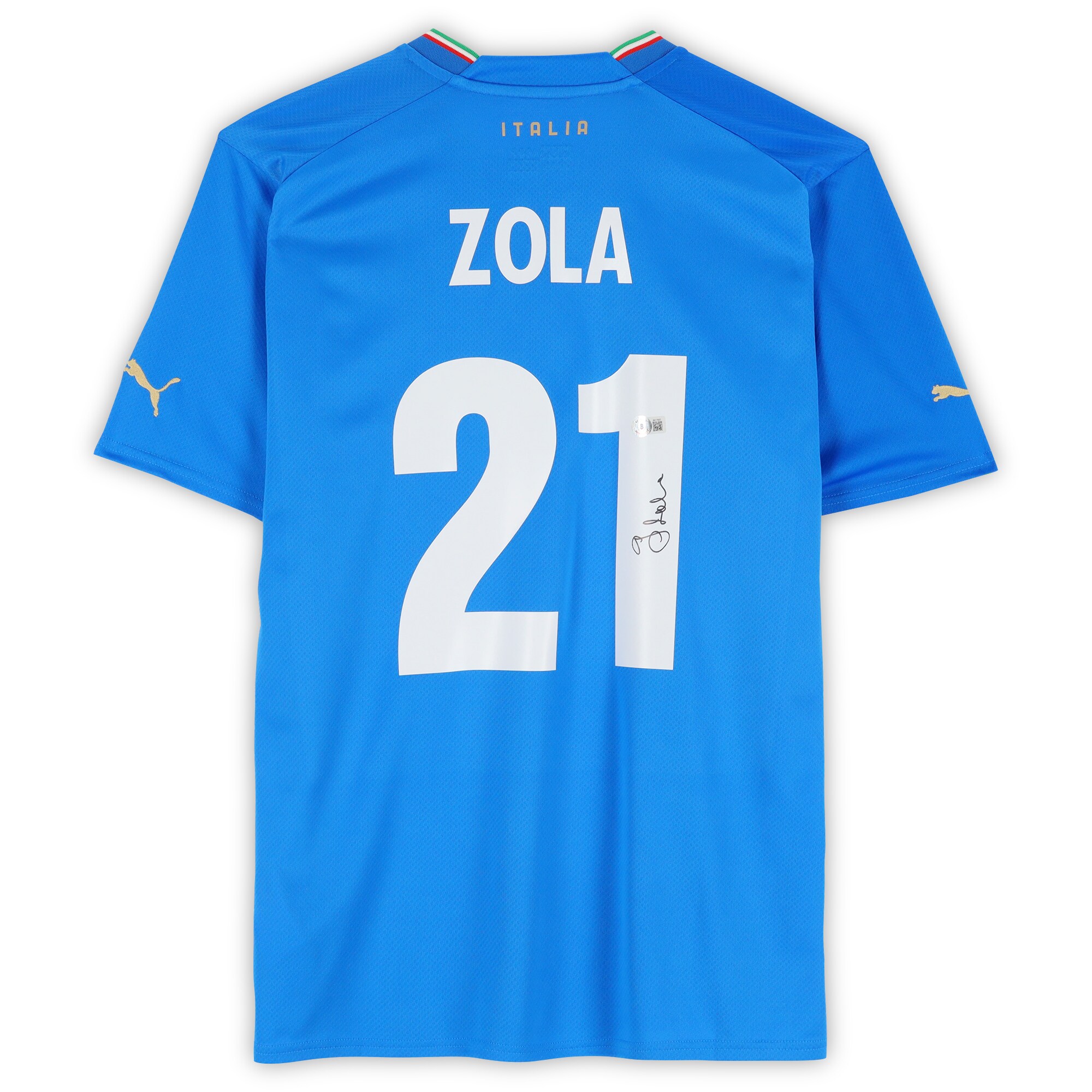 gianfranco zola italy national team autographed fanatics authentic 2022-23 blue home puma jersey – bas Collection – England Football Jerseys and Shirts