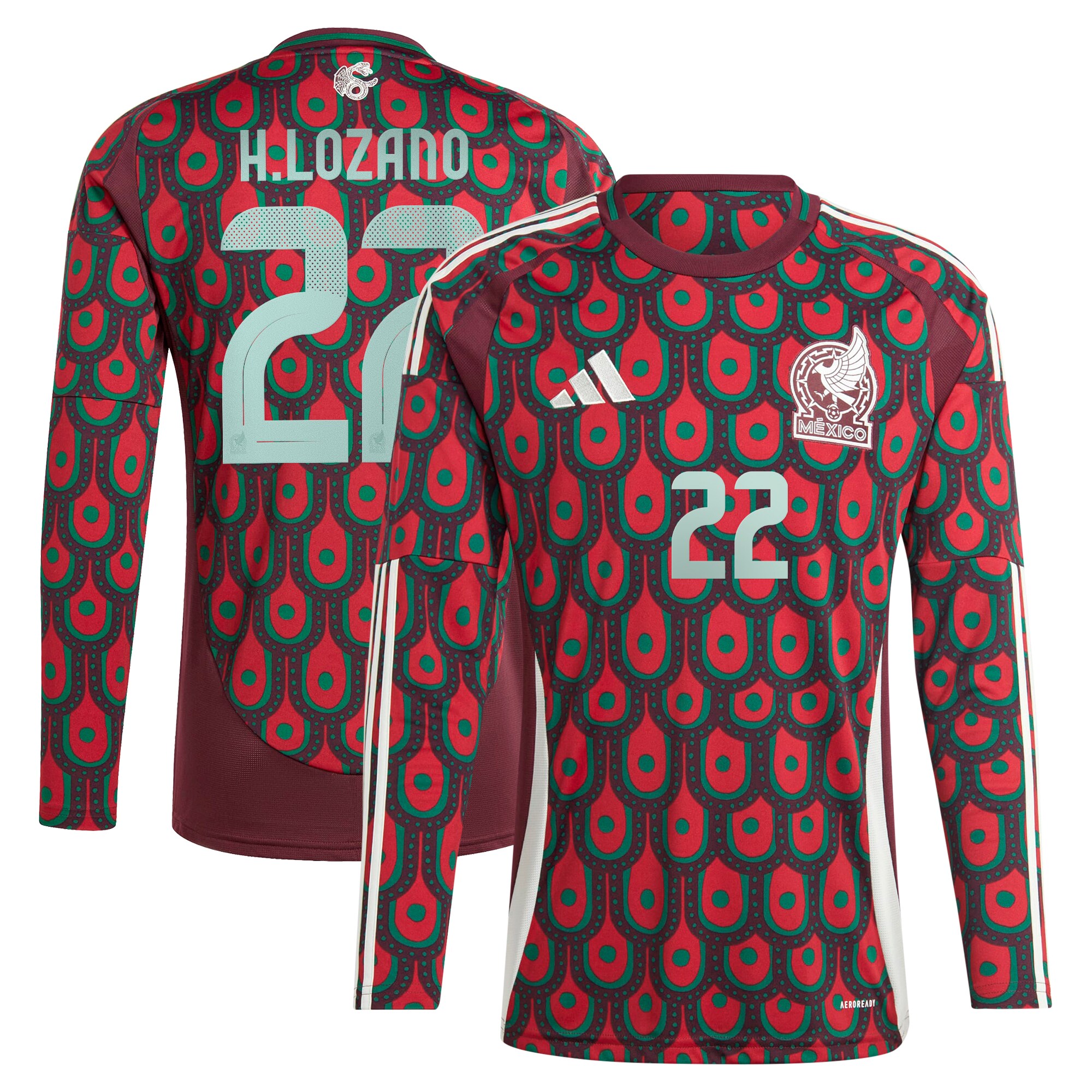hirving lozano mexico national team adidas 2024 home replica player long sleeve jersey – burgundy Collection – England Football Jerseys and Shirts