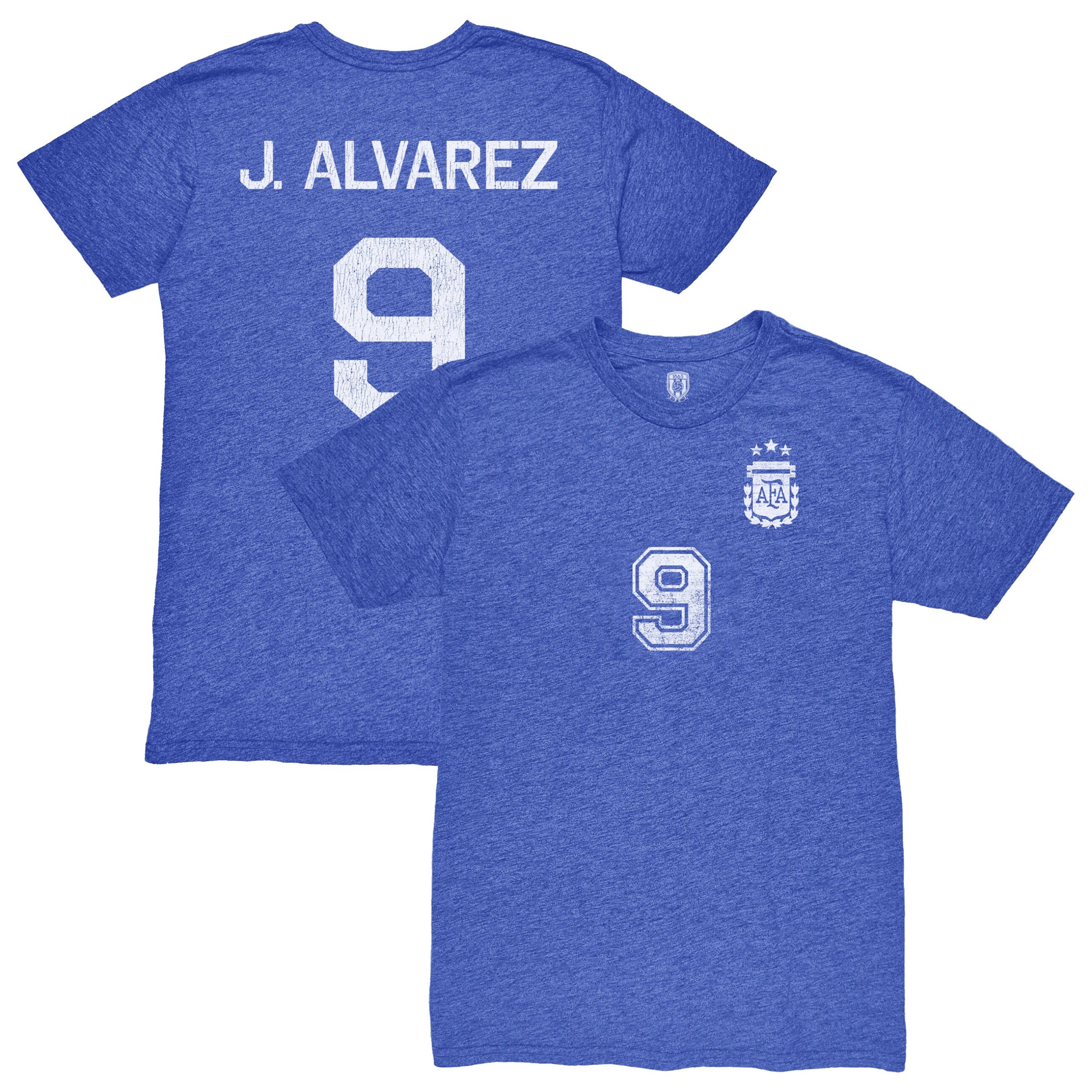 julián Álvarez argentina national team 1863fc retro name amp number tri-blend t-shirt – blue Collection – England Football Jerseys and Shirts
