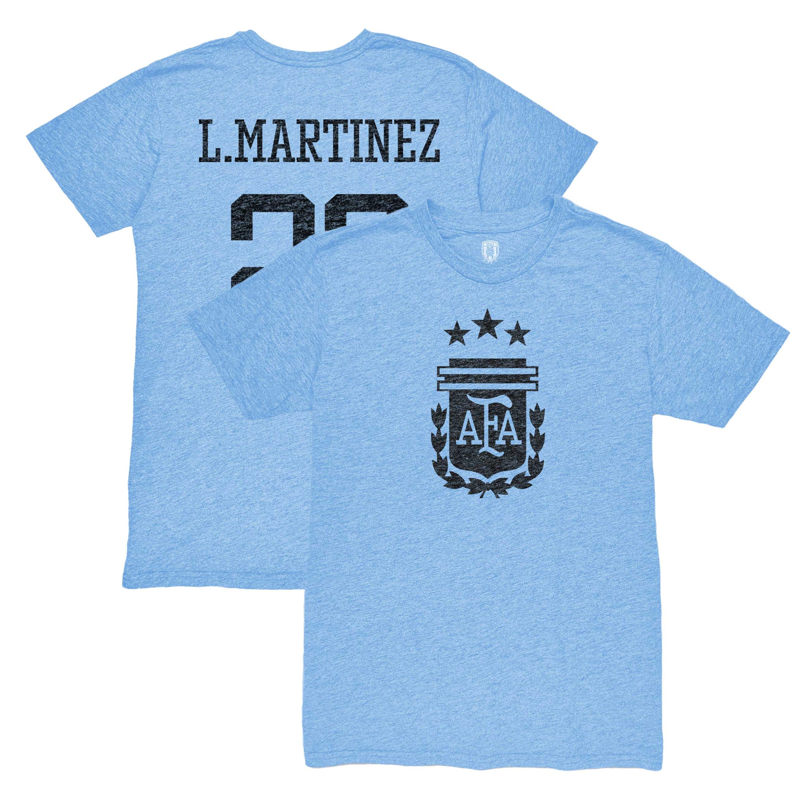 lautaro martinez argentina national team 1863fc retro player tri-blend t-shirt – light blue Collection – England Football Jerseys and Shirts