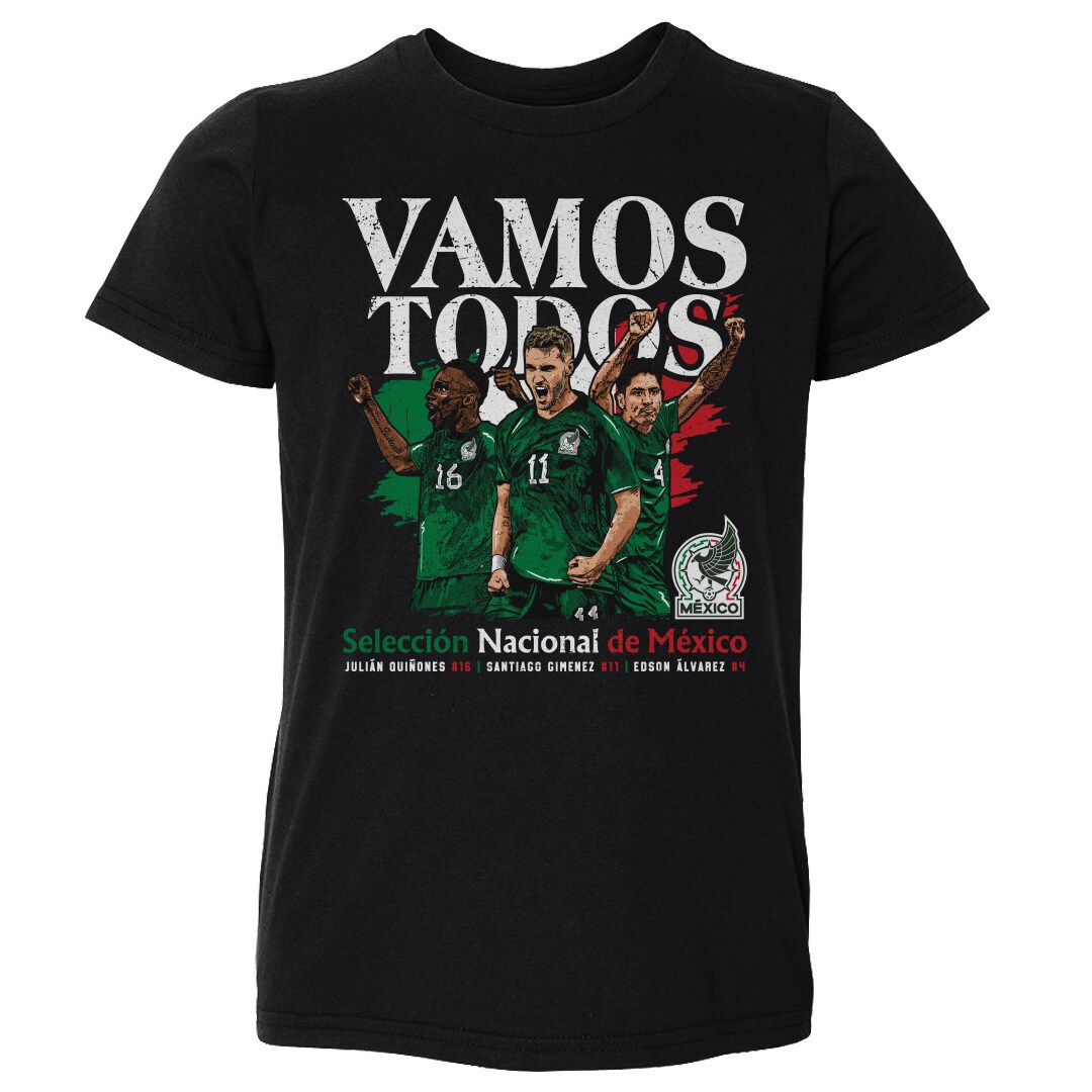 mexico national team 500 level toddler vamos todos julián quiñones santiago giménez amp edson Álvarez t-shirt – black Collection – England Football Jerseys and Shirts