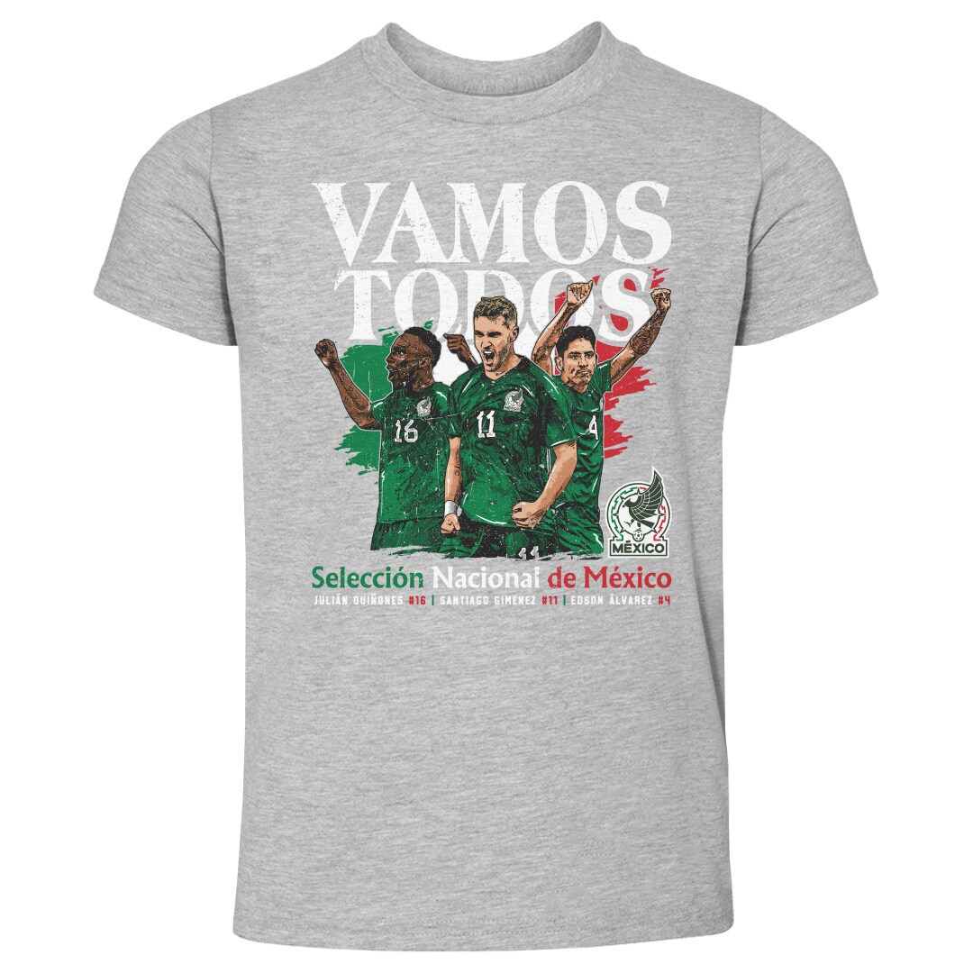 mexico national team 500 level toddler vamos todos julián quiñones santiago giménez amp edson Álvarez t-shirt – heather gray Collection – England Football Jerseys and Shirts