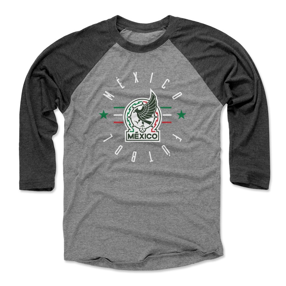 mexico national team 500 level unisex futbol raglan 34-sleeve baseball t-shirt – blackheather gray Collection – England Football Jerseys and Shirts