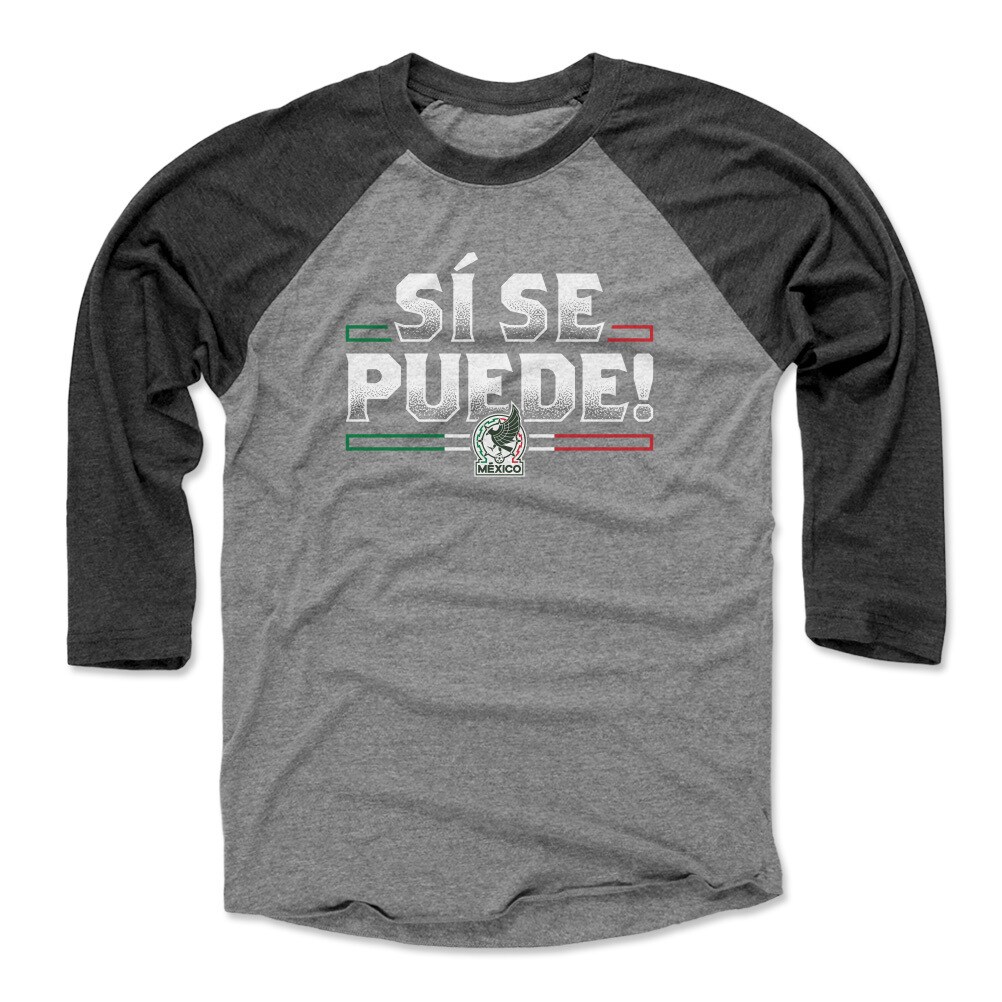 mexico national team 500 level unisex si se puede raglan 34-sleeve baseball t-shirt – blackheather gray Collection – England Football Jerseys and Shirts