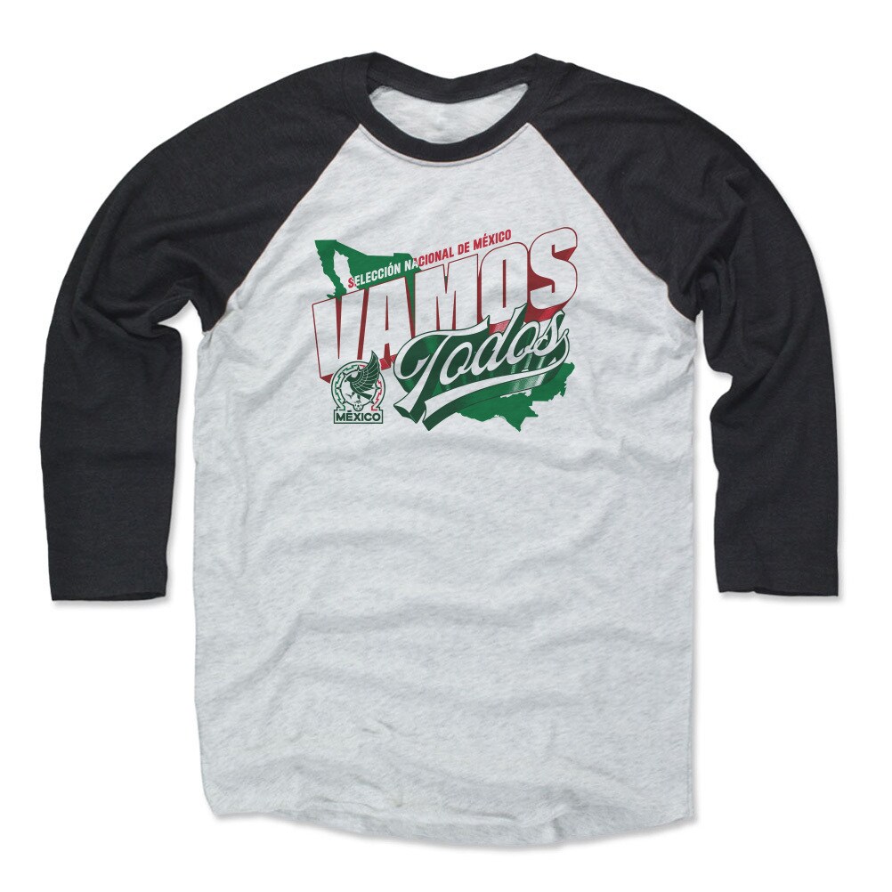 mexico national team 500 level vamos todos 34-sleeve tri-blend baseball t-shirt – blackwhite Collection – England Football Jerseys and Shirts
