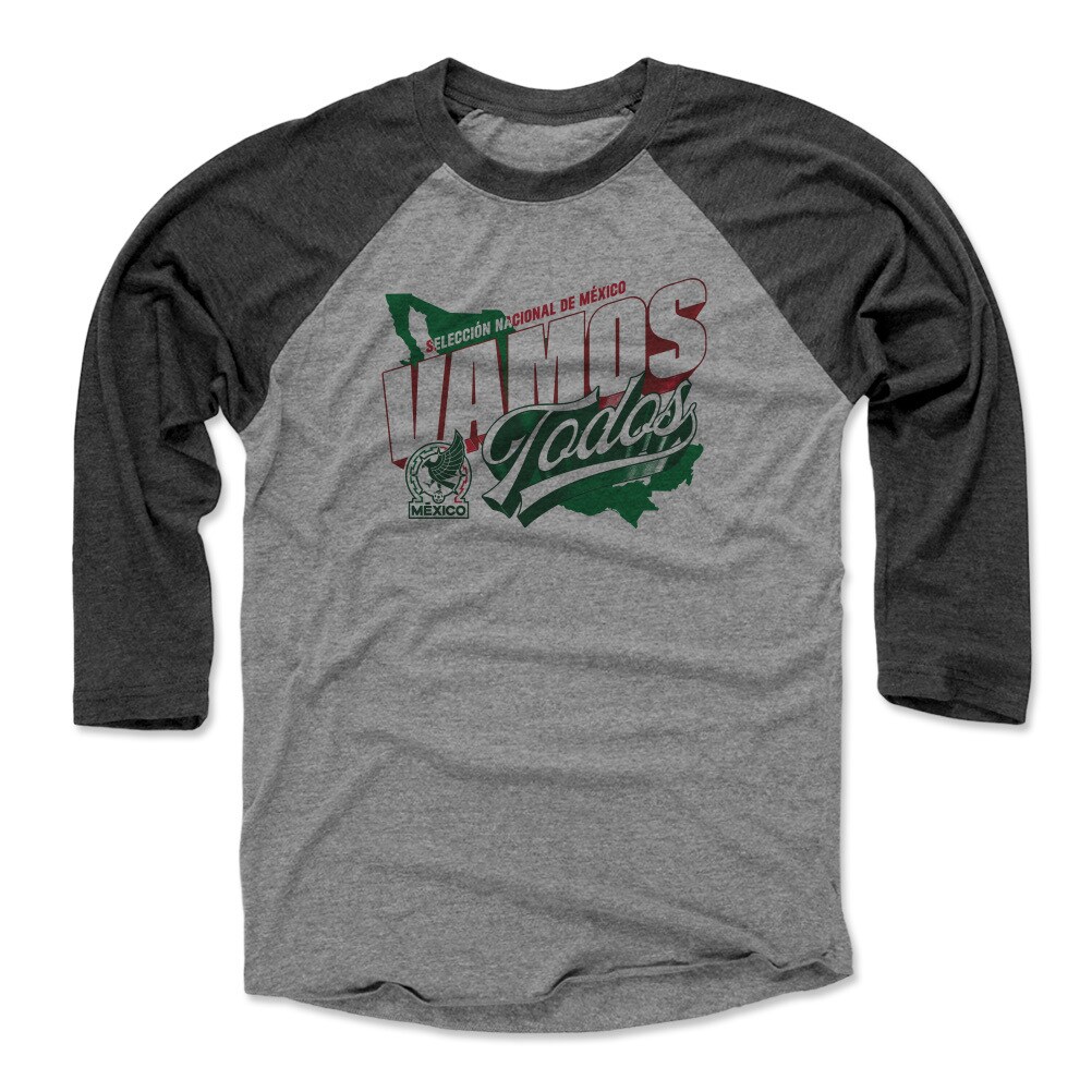 mexico national team 500 level vamos todos country 34-sleeve tri-blend baseball t-shirt – blackheather gray Collection – England Football Jerseys and Shirts