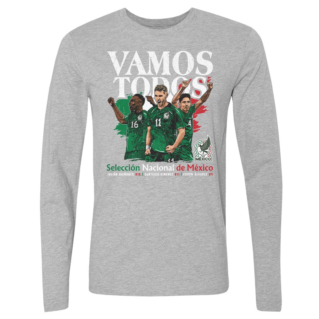 mexico national team 500 level vamos todos julián quiñones santiago giménez amp edson Álvarez long sleeve t-shirt – heather gray Collection – England Football Jerseys and Shirts