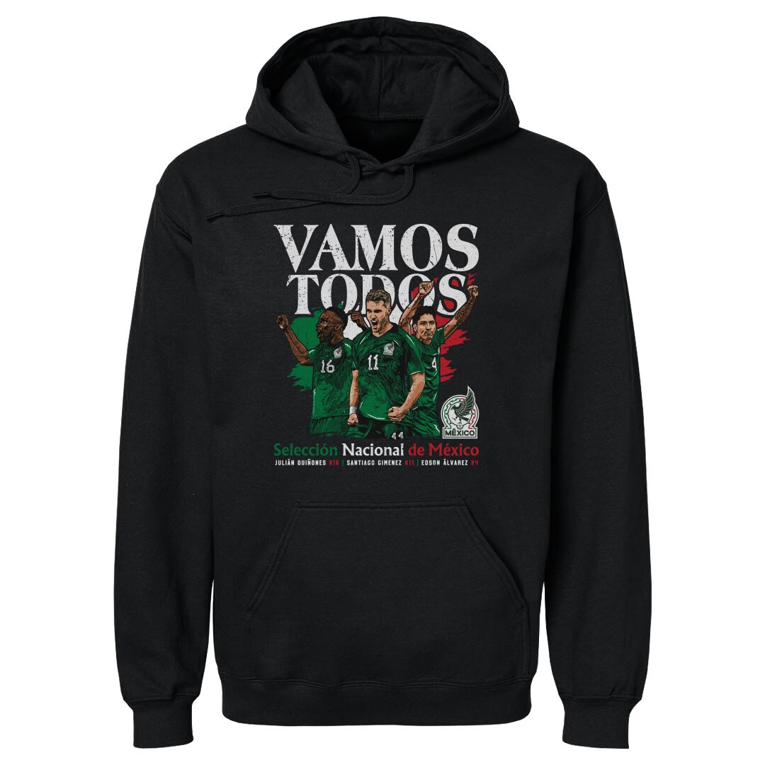 mexico national team 500 level vamos todos julián quiñones santiago giménez amp edson Álvarez pullover hoodie – black Collection – England Football Jerseys and Shirts
