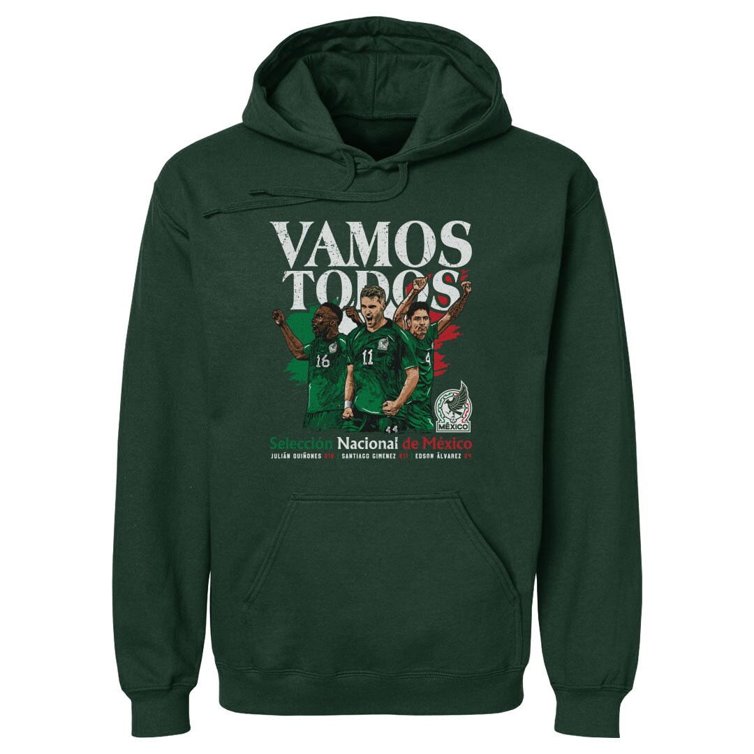 mexico national team 500 level vamos todos julián quiñones santiago giménez amp edson Álvarez pullover hoodie – forest green Collection – England Football Jerseys and Shirts