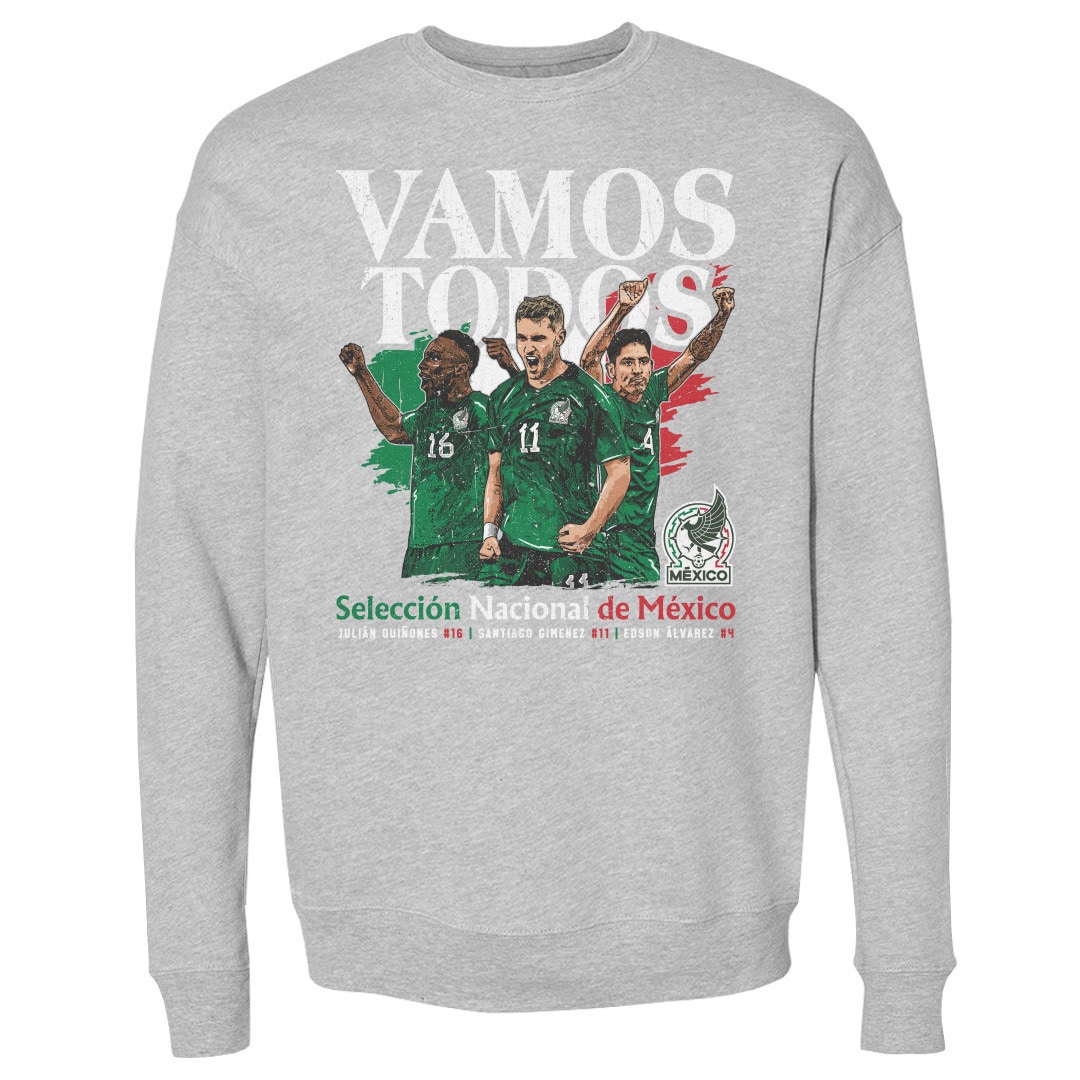 mexico national team 500 level vamos todos julián quiñones santiago giménez amp edson Álvarez pullover sweatshirt – heather gray Collection – England Football Jerseys and Shirts