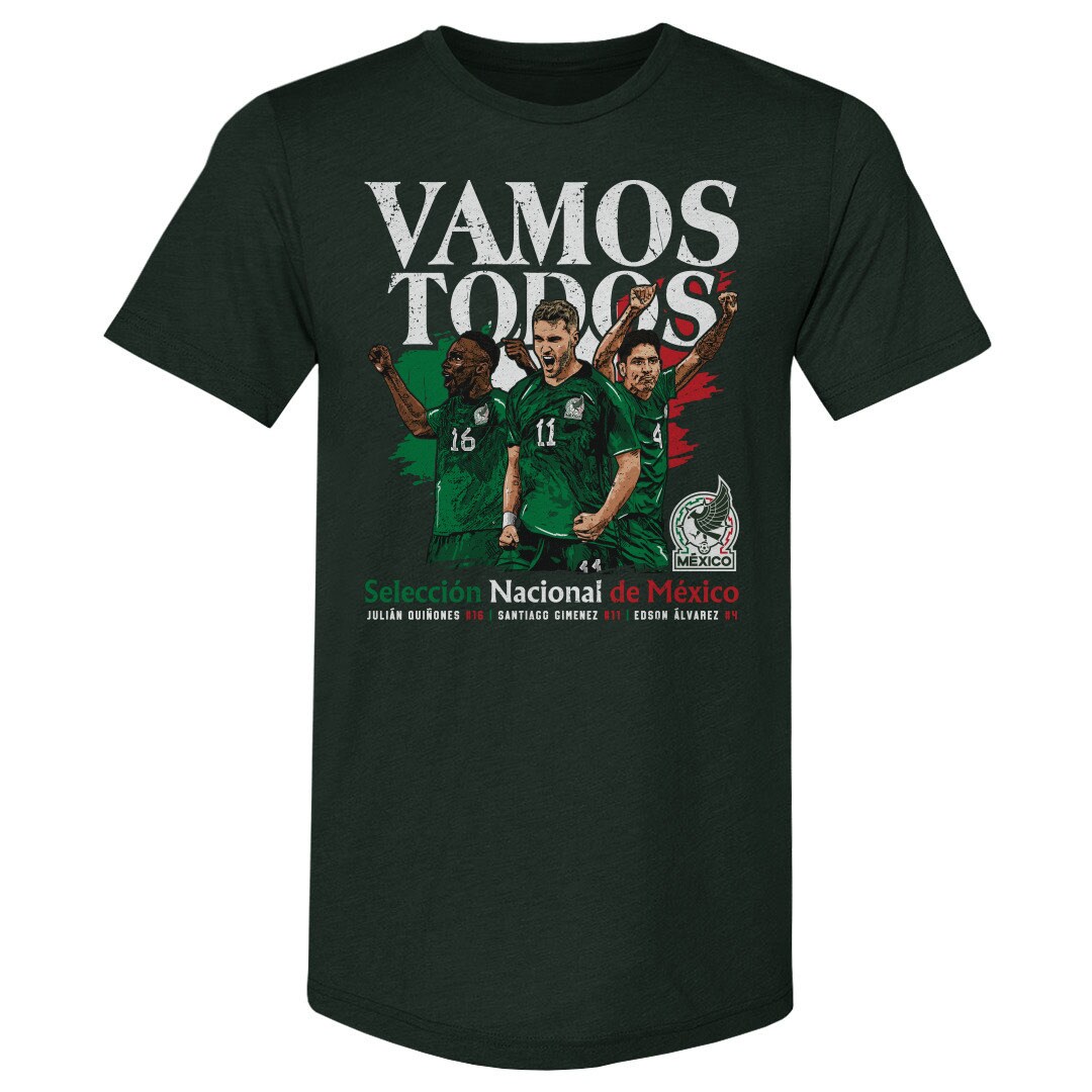 mexico national team 500 level vamos todos julián quiñones santiago giménez amp edson Álvarez t-shirt – forest green Collection – England Football Jerseys and Shirts