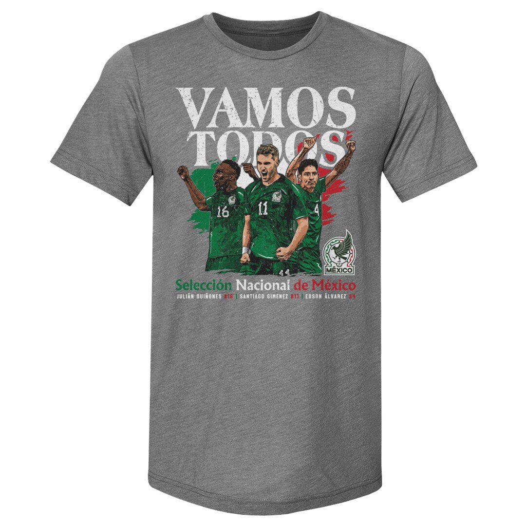 mexico national team 500 level vamos todos julián quiñones santiago giménez amp edson Álvarez t-shirt – gray Collection – England Football Jerseys and Shirts