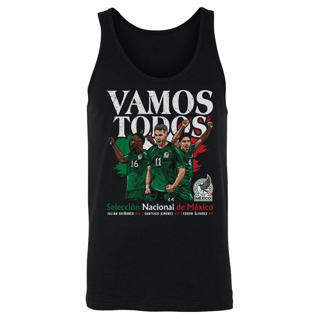 mexico national team 500 level vamos todos julián quiñones santiago giménez amp edson Álvarez tank top – black Collection – England Football Jerseys and Shirts