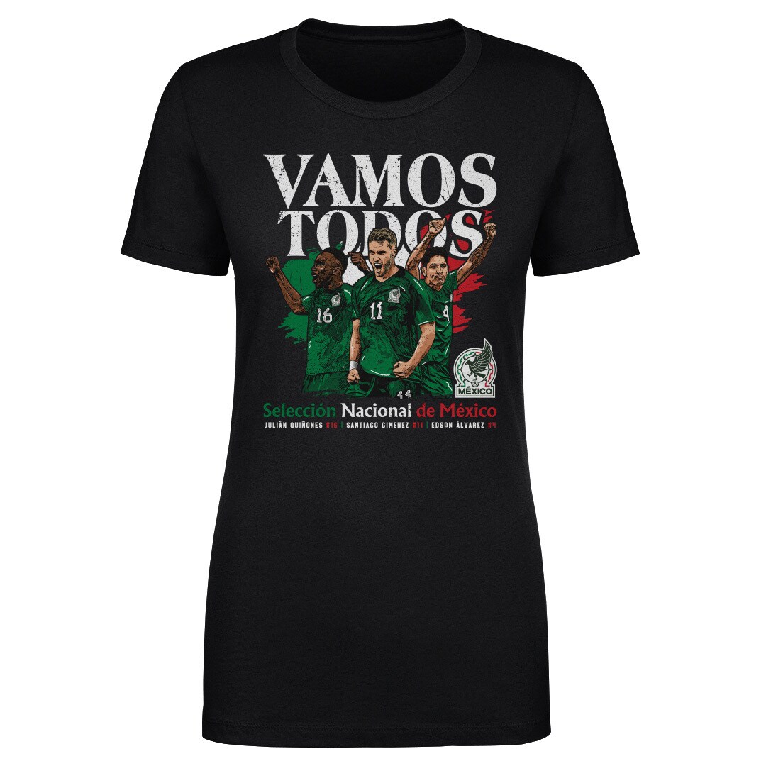 mexico national team 500 level women8217s vamos todos julián quiñones santiago giménez amp edson Álvarez t-shirt – black Collection – England Football Jerseys and Shirts