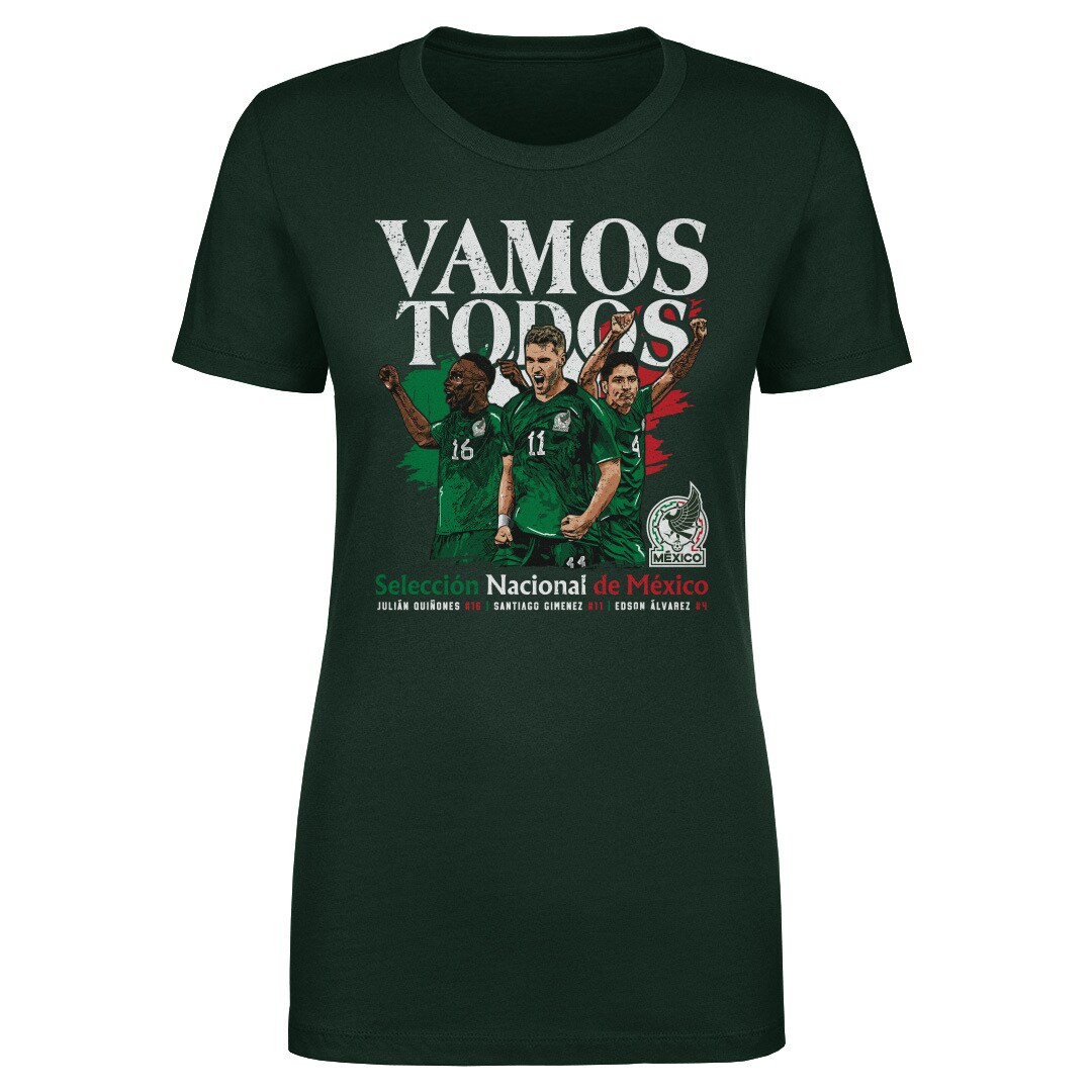 mexico national team 500 level women8217s vamos todos julián quiñones santiago giménez amp edson Álvarez t-shirt – forest green Collection – England Football Jerseys and Shirts