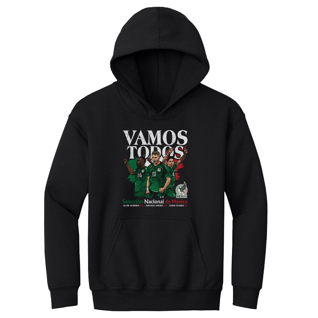 mexico national team 500 level youth vamos todos julián quiñones santiago giménez amp edson Álvarez pullover hoodie – black Collection – England Football Jerseys and Shirts