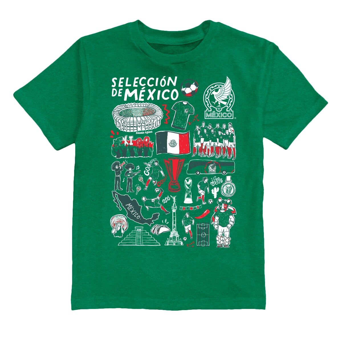 mexico national team vive la fete youth impressions artwork t-shirt – green Collection – England Football Jerseys and Shirts