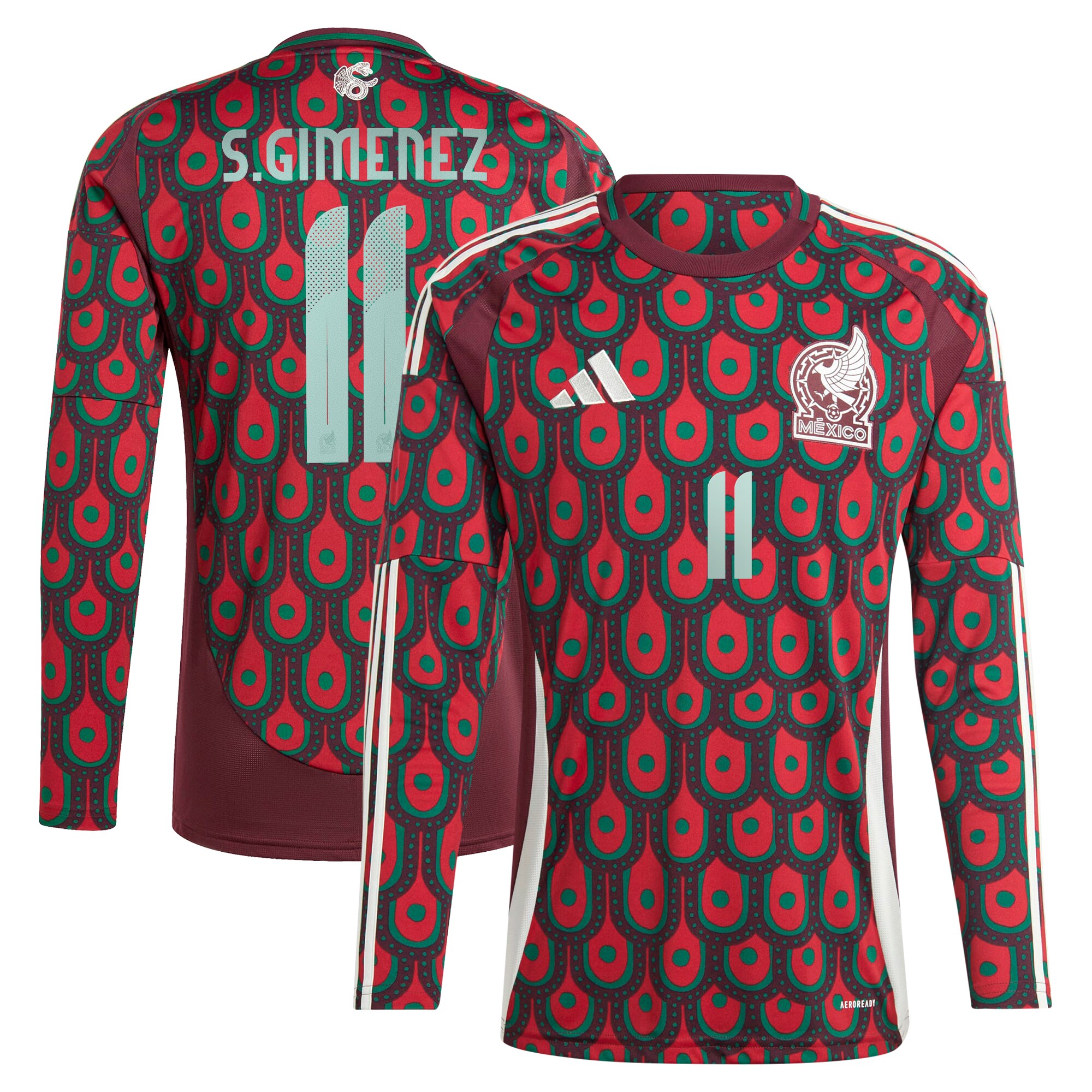 santiago giménez mexico national team adidas 2024 home replica player long sleeve jersey – burgundy Collection – England Football Jerseys and Shirts
