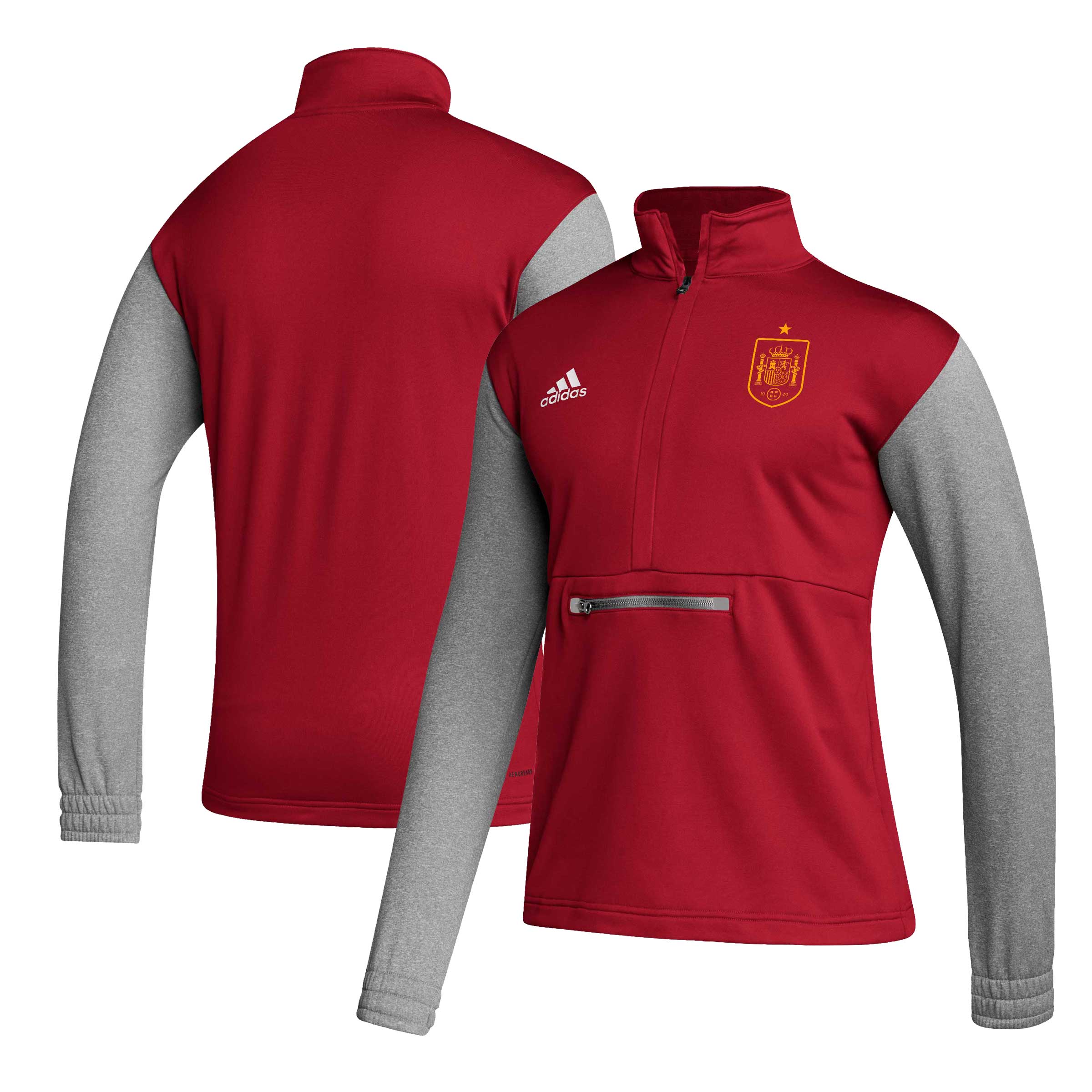 spain national team adidas crest long sleeve half-zip top – red Collection – England Football Jerseys and Shirts