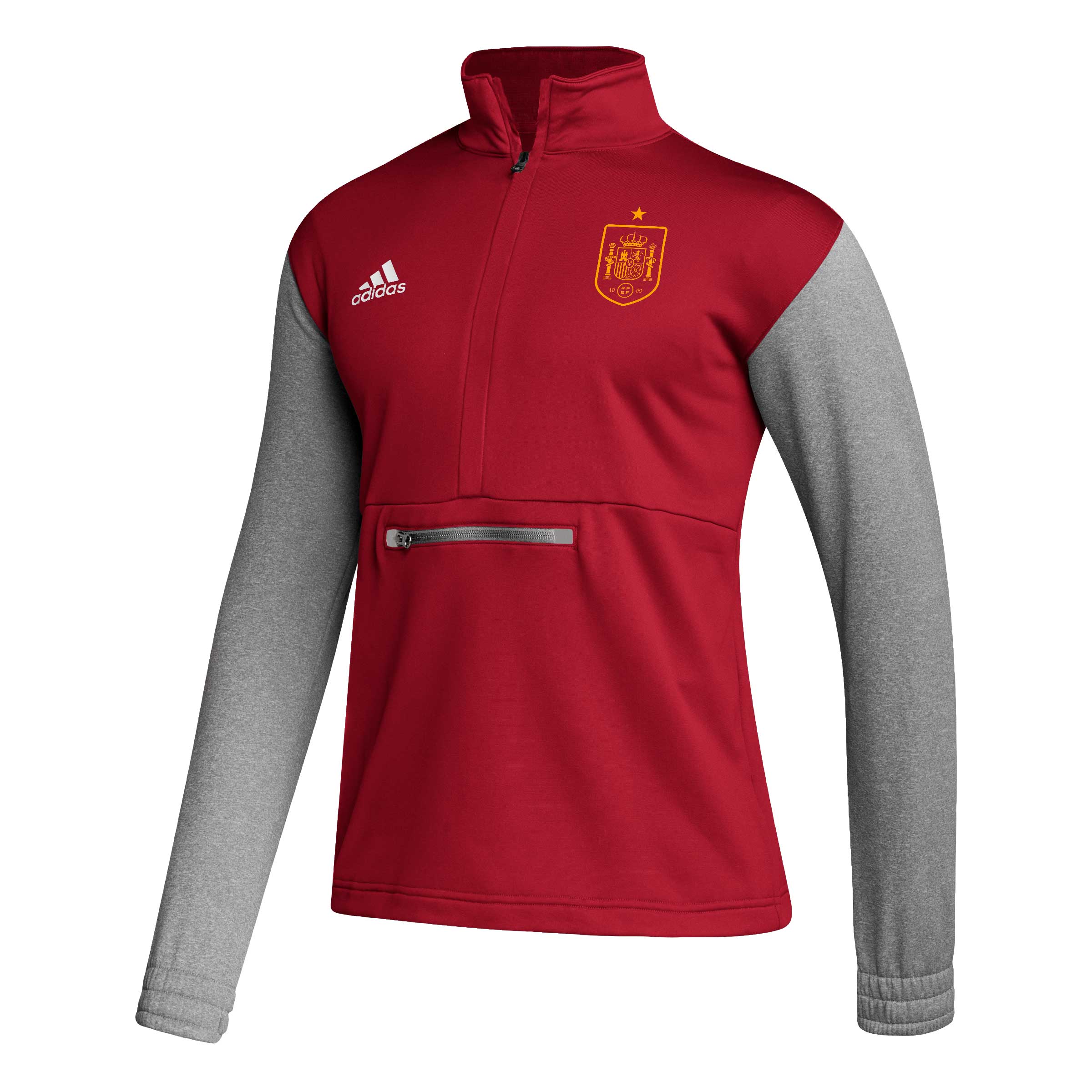spain national team adidas crest long sleeve half-zip top – red Collection – England Football Jerseys and Shirts